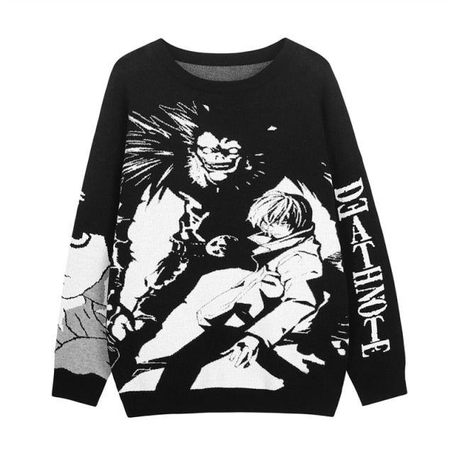 Death Note Hip Hop Streetwear Harajuku Sweater Vintage Retro Japanese Style Anime Girl Knitted Sweater 2021 Autumn Cotton Pullover