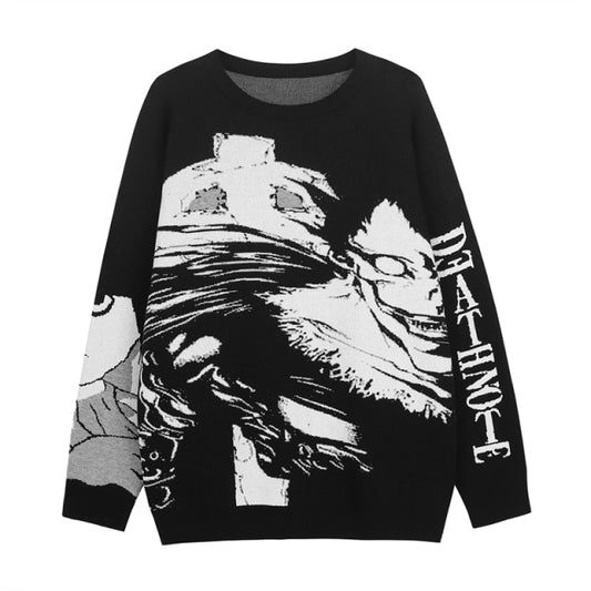 Death Note Hip Hop Streetwear Harajuku Sweater Vintage Retro Japanese Style Anime Girl Knitted Sweater 2021 Autumn Cotton Pullover