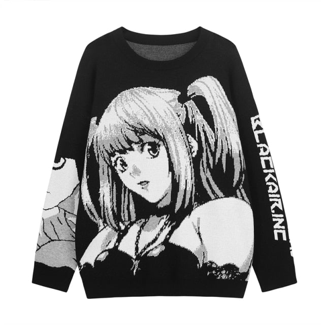 Death Note Hip Hop Streetwear Harajuku Sweater Vintage Retro Japanese Style Anime Girl Knitted Sweater 2021 Autumn Cotton Pullover